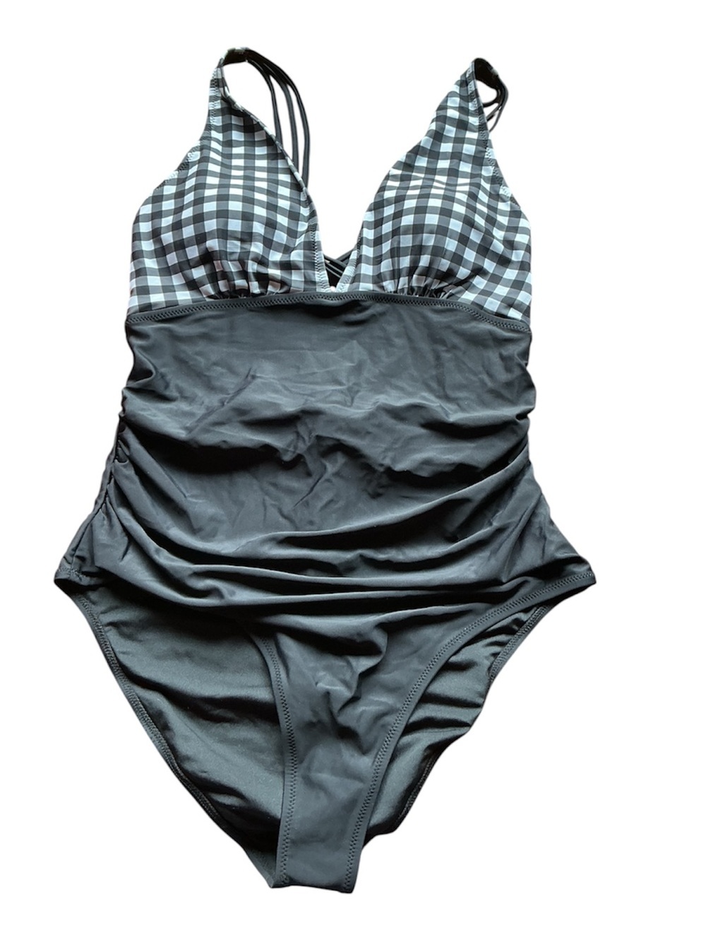 CUPSHE black & White Gingham One Piece Swimsuit XXL NWOT Ruched Tummy Control